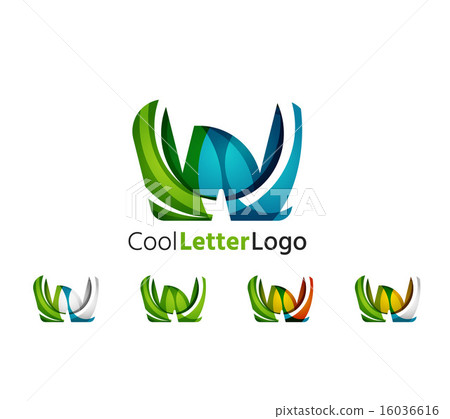 Set of abstract W letter company logos. Business icons, overlapping flowing waves Set of abstract W letter company logos. Business icons, overlapping flowing waves 16036616