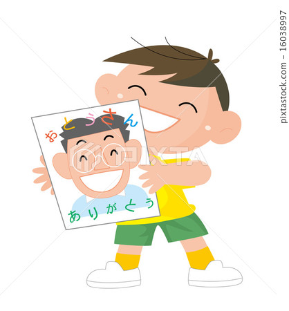 父親節，一個有父親照片的男孩 16038997