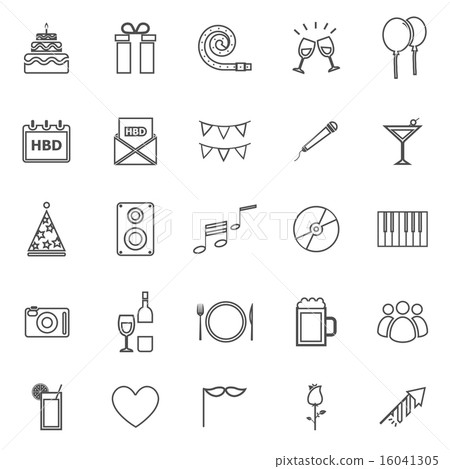 Birthday line icons on white backgound Birthday line icons on white backgound 16041305