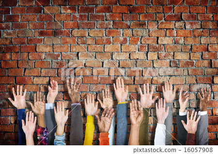 Group of Diverse People's Hands Raised 16057908