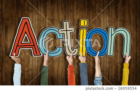 Group of Hands Holding Word Action Group of Hands Holding Word Action 16059554