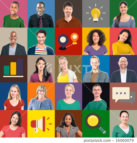 Multiethnic People Colorful Smiling Portrait Technology Concept Multiethnic People Colorful Smiling Portrait Technology Concept 16060079