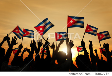 Silhouettes of People Holding Flag of Cuba 16062716