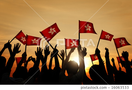 Silhouettes of People Holding the Flag of Hong Kong Silhouettes of People Holding the Flag of Hong Kong 16063533