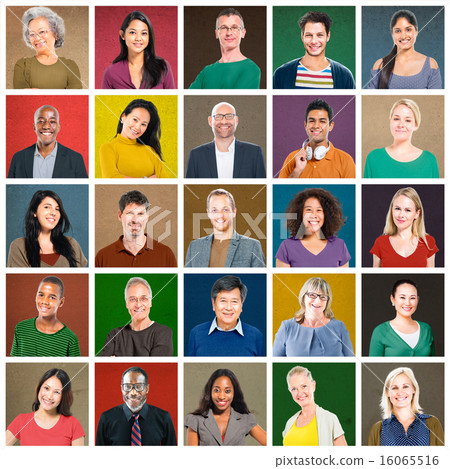 Multiethnic People Colorful Smiling Portrait Concept 16065516