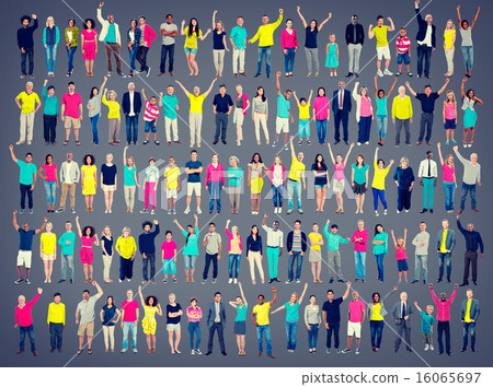 Multiethnic Casual People Togetherness Celebration Arms Raised C 16065697