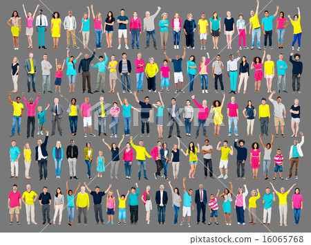 Multiethnic Casual People Togetherness Celebration Arms Raised C 16065768