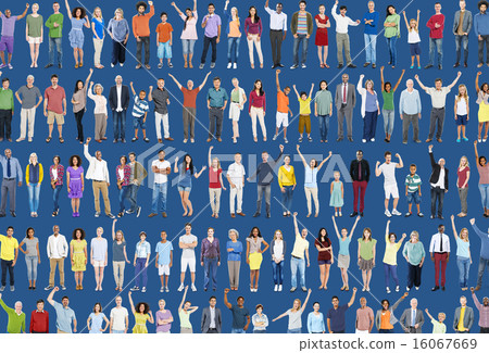 Multiethnic Casual People Togetherness Celebration Arms Raised C 16067669