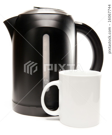 electric tea kettle on a white background and a mu 16067744