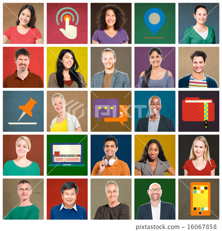 Multiethnic People Colorful Smiling Portrait Technology Concept Multiethnic People Colorful Smiling Portrait Technology Concept 16067858
