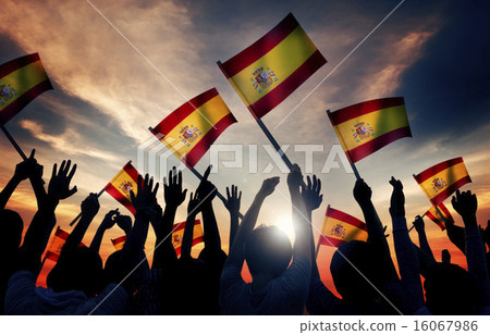 Silhouettes of People Holding Flag of Spain Silhouettes of People Holding Flag of Spain 16067986