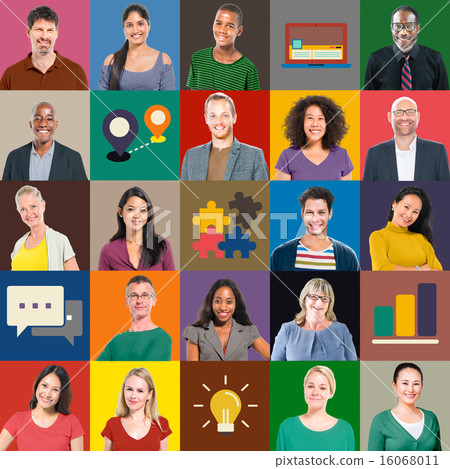 Multiethnic People Colorful Smiling Portrait Technology Concept Multiethnic People Colorful Smiling Portrait Technology Concept 16068011