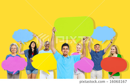 Diversity People Holding Colorful Speech Bubbles Concept 16068167
