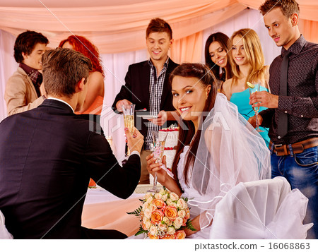 Group people drinking champagne at wedding. Group people drinking champagne at wedding. 16068863