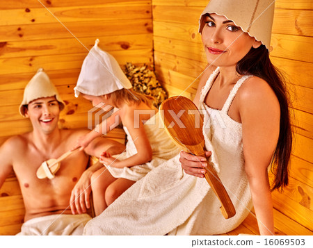 Group people in hat  at sauna. 16069503