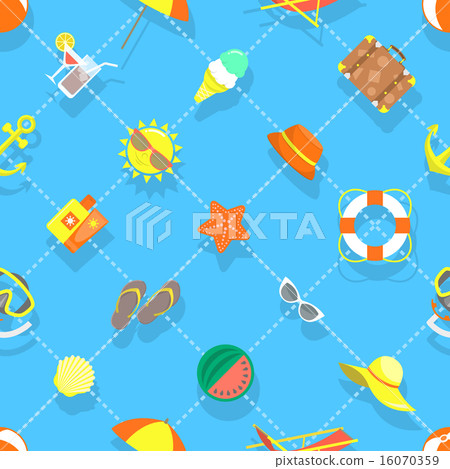 Flat Summer Vacation Beach Icons Seamless Pattern - Stock Illustration ...