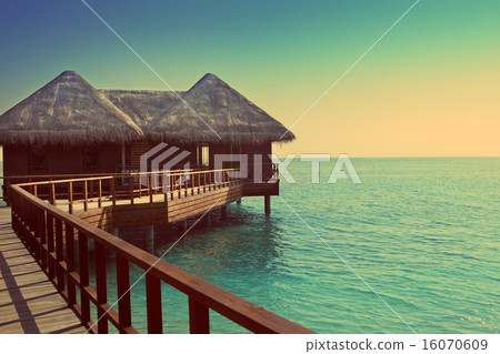 Maldives. .Villa on piles on water .,with a retro  16070609