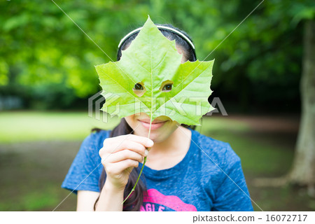 Women playing with big leaves Women playing with big leaves 16072717