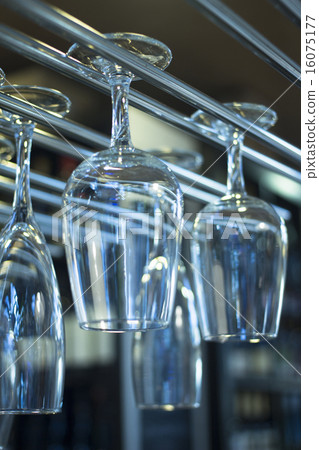 Upturned sherry wine glasses in restaurant bar Upturned sherry wine glasses in restaurant bar 16075177