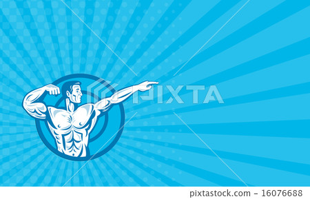 Business card Bodybuilder Flexing Muscles Pointing 16076688