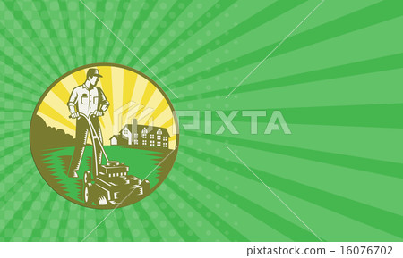 Business card Gardener Mowing Lawn Mower Retro Business card Gardener Mowing Lawn Mower Retro 16076702