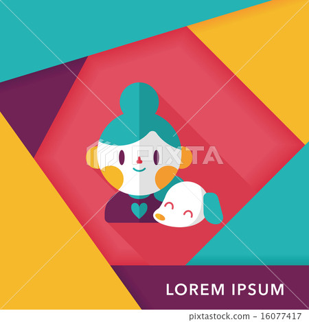 Pet dog and girl friendship flat icon with long shadow,eps10 16077417
