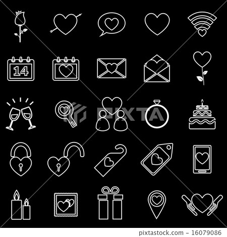 Valentine's day line icons on black background 16079086