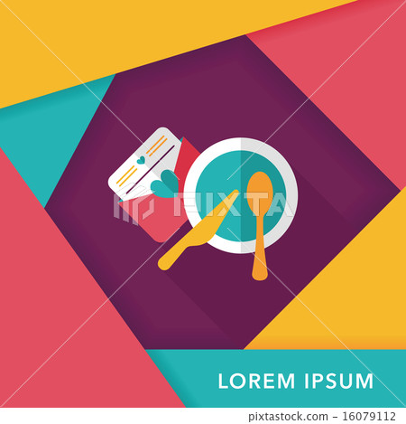 wedding invitation and dishware flat icon with long shadow,eps10 16079112