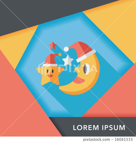 moon and star with Christmas hat flat icon with long shadow, eps moon and star with Christmas hat flat icon with long shadow, eps 16081533