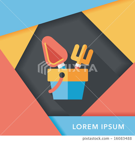 Shovel and bucket toys flat icon with long shadow,eps10 16083488