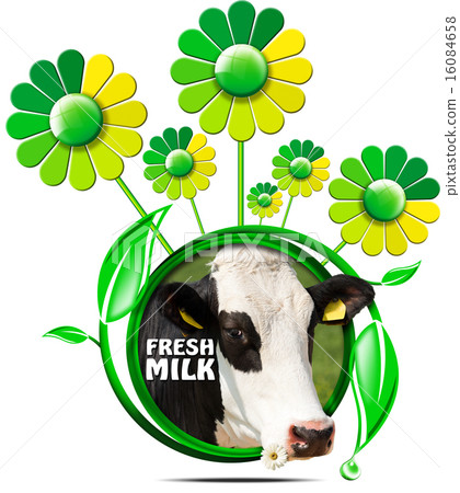 Fresh Milk - Symbol with Cow and Flowers 16084658
