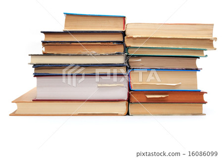 A stack of old books with bookmarks A stack of old books with bookmarks 16086099