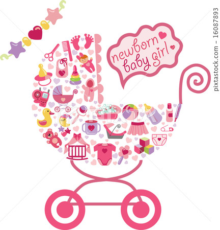 Newborn Baby girl icons in form of carriage Newborn Baby girl icons in form of carriage 16087893