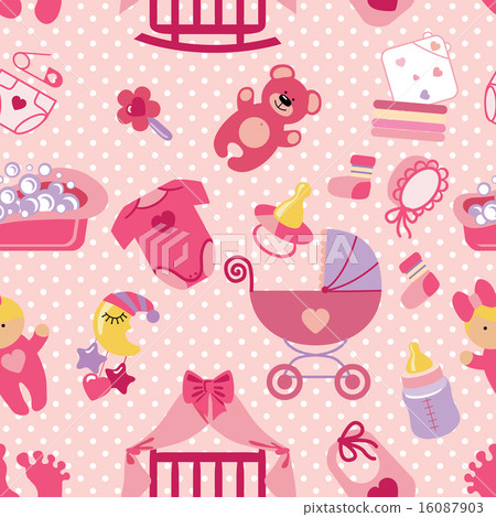 Newborn Baby girl seamless pattern.Polka dot Newborn Baby girl seamless pattern.Polka dot 16087903