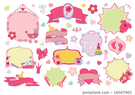 Newborn Baby girl badges,labels set. Baby shower Newborn Baby girl badges,labels set. Baby shower 16087905