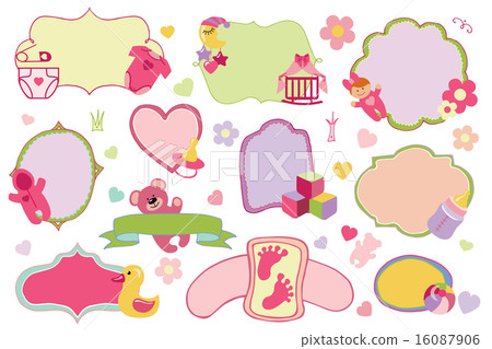 Newborn Baby girl badges,labels set.Baby shower Newborn Baby girl badges,labels set.Baby shower 16087906