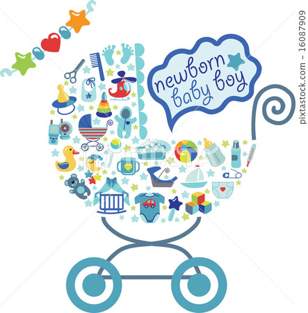 Newborn Baby boy icons in form of carriage Newborn Baby boy icons in form of carriage 16087909