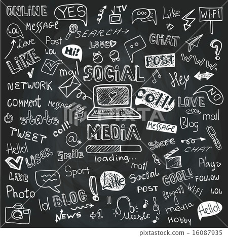 Social Media Word and Icon Cloud.Doodle sketchy Chalkboard Social Media Word and Icon Cloud.Doodle sketchy Chalkboard 16087935