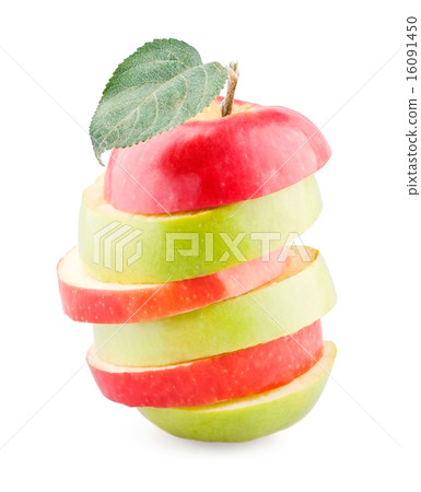 Red-green apple with leaf 16091450