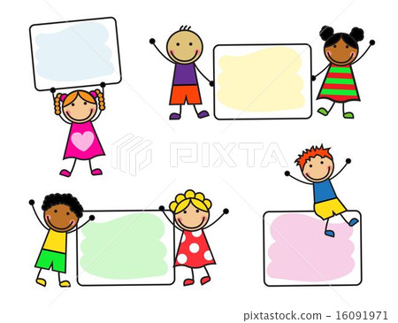 Cartoon smiling children with posters 16091971