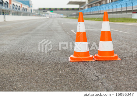 traffic cones on speedway of stadium traffic cones on speedway of stadium 16096347