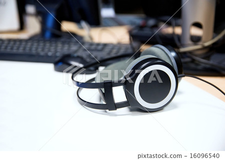 headphones at recording studio or radio station 16096540