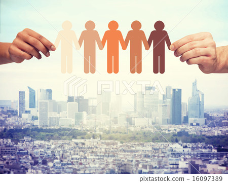 hands holding paper chain multiracial people 16097389