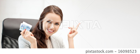happy woman with computer and euro cash money happy woman with computer and euro cash money 16098523