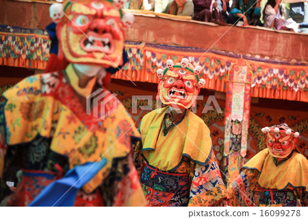 Ladakh, India-July 29, 2012 - Unidentified buddhist monks dancing during a festival at Dak Thok Monastery Ladakh, India-July 29, 2012 - Unidentified buddhist monks dancing during a festival at Dak Thok Monastery 16099278