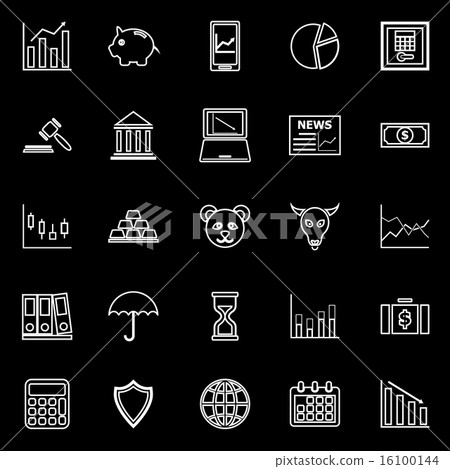 Stock market line icons on black background Stock market line icons on black background 16100144