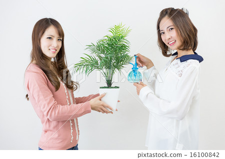 Two women with flower pots Two women with flower pots 16100842