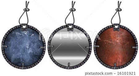 Set of Grunge Circular Metal Tags - 3 items Set of Grunge Circular Metal Tags - 3 items 16101921