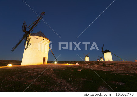 Wide angle shot of group of windmills in night Wide angle shot of group of windmills in night 16102776