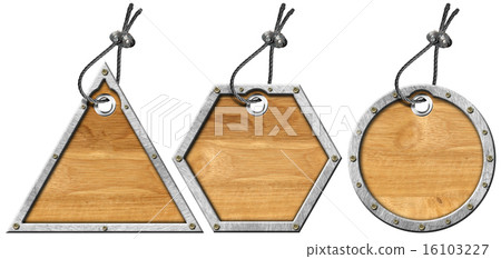 Set of Metal and Wood Tags - 3 Items Set of Metal and Wood Tags - 3 Items 16103227